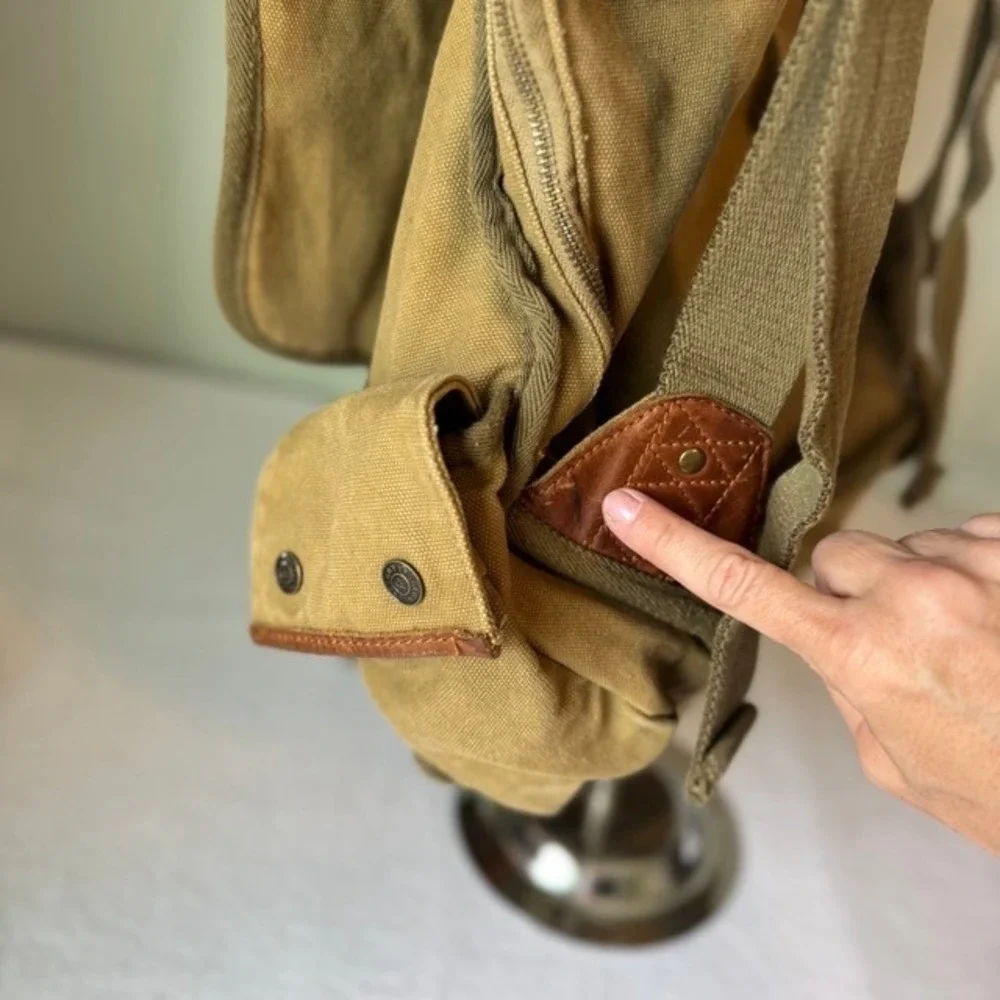 A. Kurtz Maplewood Courier Backpack leather Canvas Paratrooper Khaki Cotton Tan
